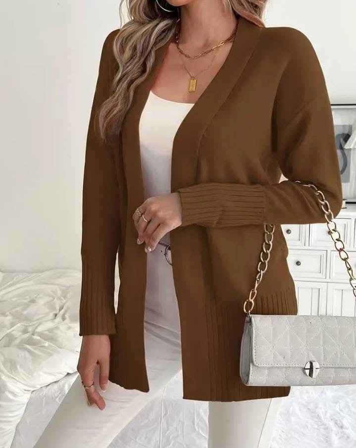 European And American Plus-size Women's Solid Color Large Pocket Sweater Coat