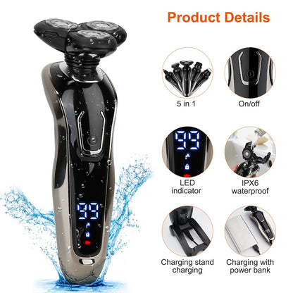 1Pack 5 In 1 Electric Razor Shaver Rechargeable Cordless Head Beard Trimmer Shaver Kit IPX6 Waterproof Dry Wet Grooming Kit - DropOnline.co