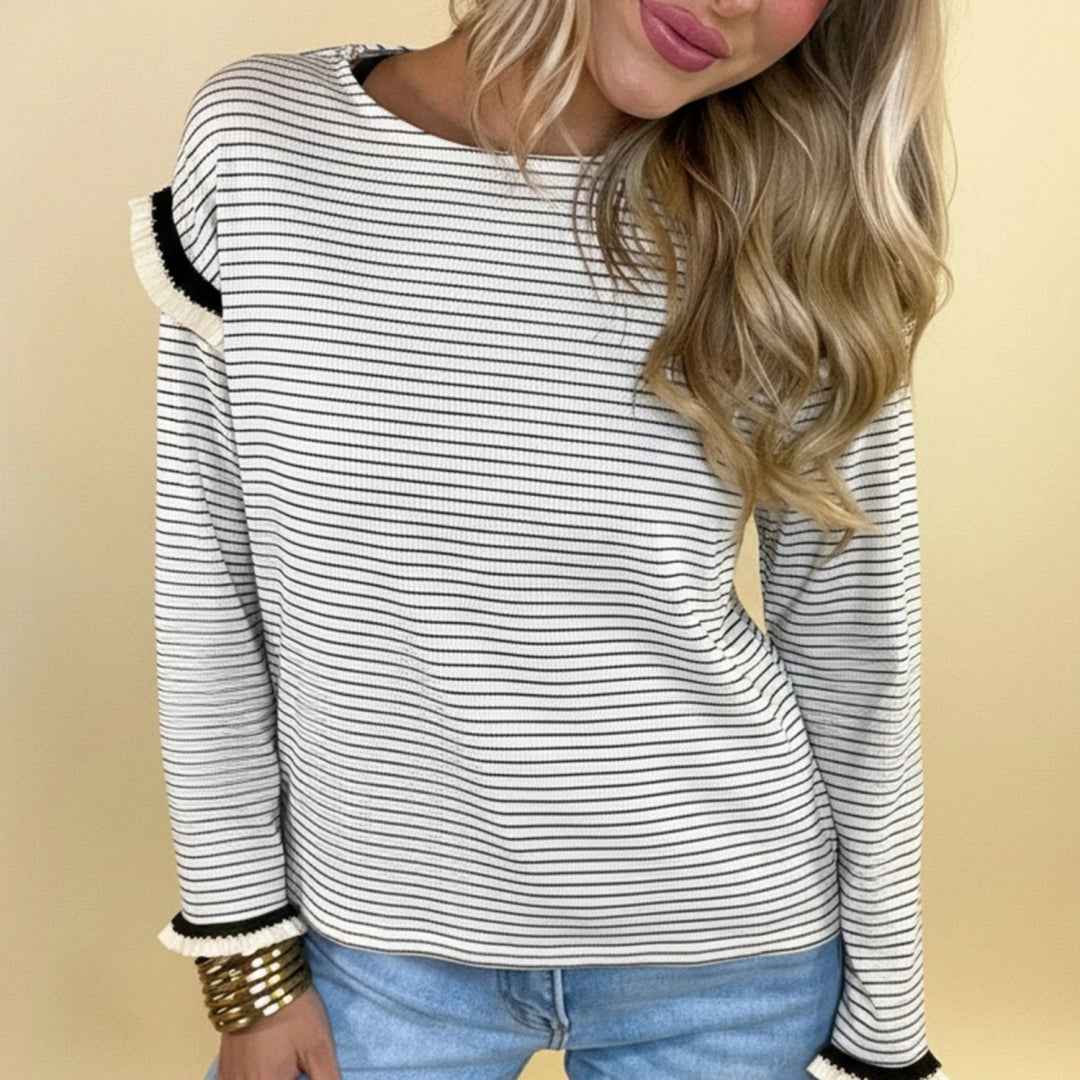 Women's Casual Color-block Striped Round-neck Loose Top