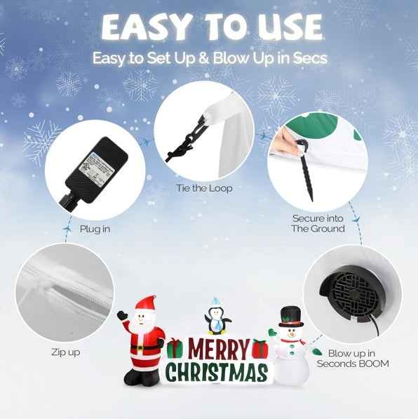 Inflatable Santa Claus and Snowman Holding Merry Christmas Sign - DropOnline.co