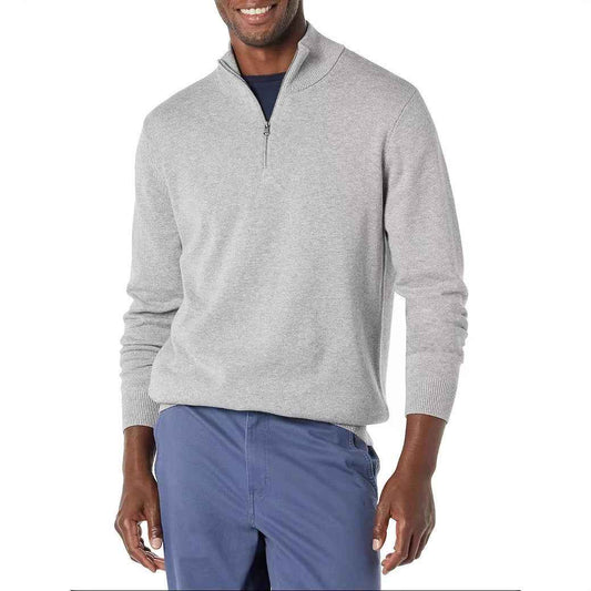 Men's Fashion Half Zipper Polo Sweater Casual Long Sleeve