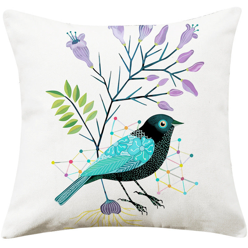 Country Pastoral Flower And Bird Cushion Cotton And Linen Pillowcase