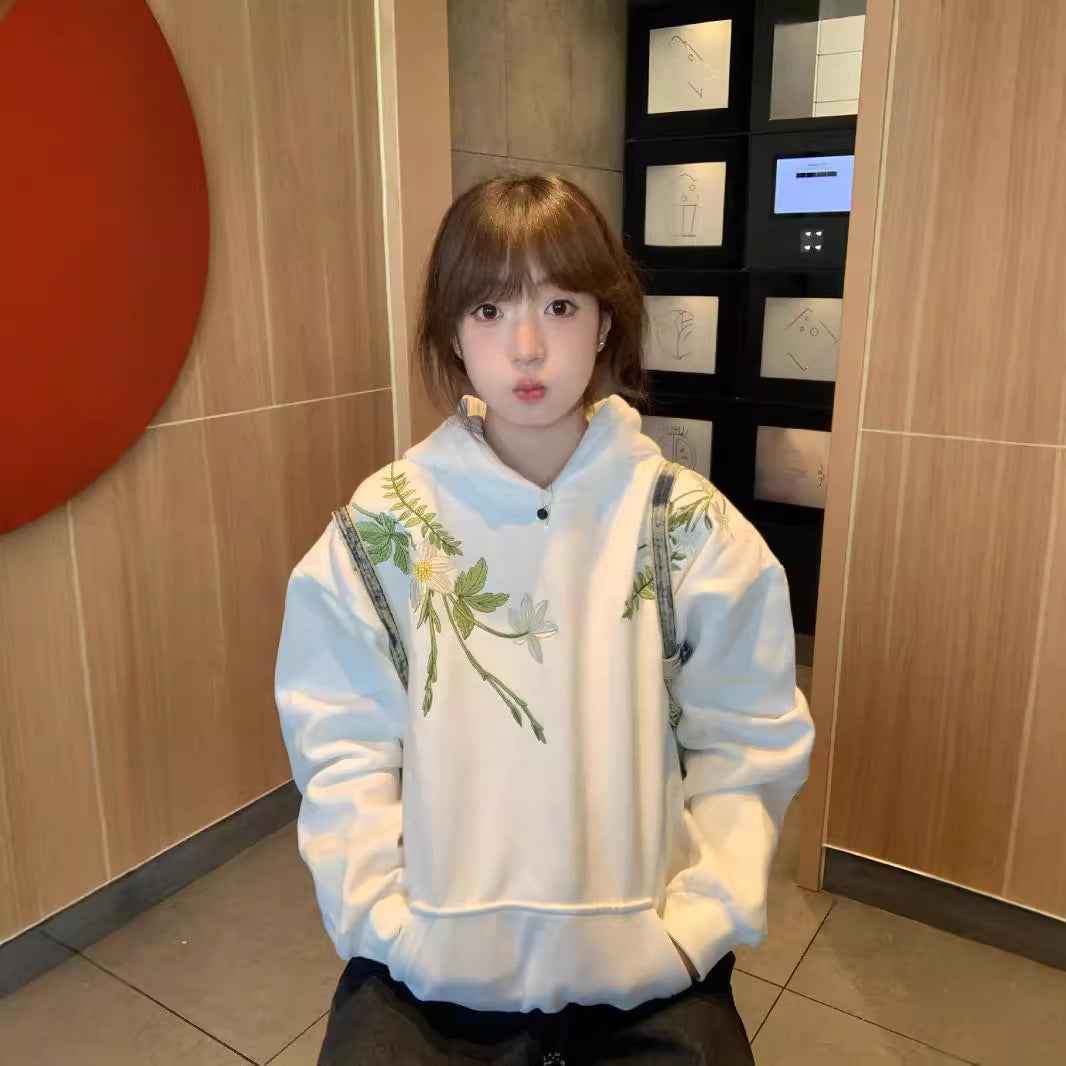 National Fashion Brand New Chinese Flower Embroidered Hoodie Women