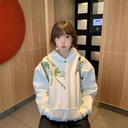 National Fashion Brand New Chinese Flower Embroidered Hoodie Women