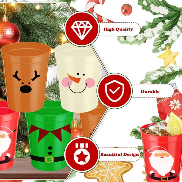 12 Pcs Christmas Drink Cups 4 Styles Patterns Santa Claus Snowman Elk Coffee Cup For Christmas New Year Holiday Party Favors Coffee Wine Cold Drinks Supplies