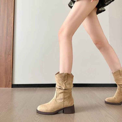 Women's Solid Color Versatile Chunky Heel Ankle Boots