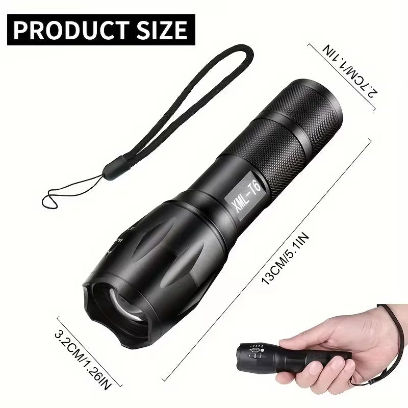 High Power LED Tactical Flashlight - 5-Mode Zoomable Torch