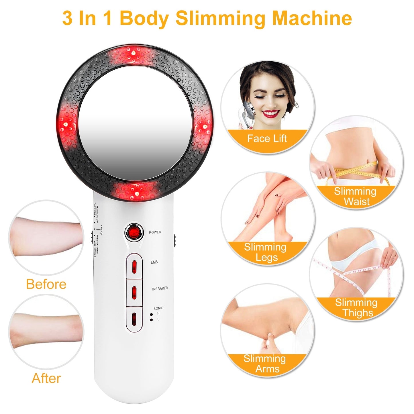1Pc Ultrasonic Body Shaping Machine 3 In 1 Multifunctional EMS Infrared Massager Fat Remover For Belly Waist Leg Arm Skincare