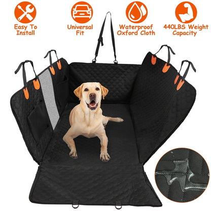 Dog Car Back Seat Cover With Zipper Mesh Window Storage Bags Waterproof 600D Oxford Cloth Car Seat Protector With Slide Flaps For Cars Trucks SUVs - DropOnline.co