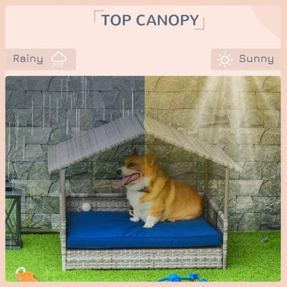 The Rattan Dog House Outdoors With A Canopy, The Rattan Dog Bed With A Waterproof Mat Is Suitable For Small And Medium Sized Dogs - DropOnline.co