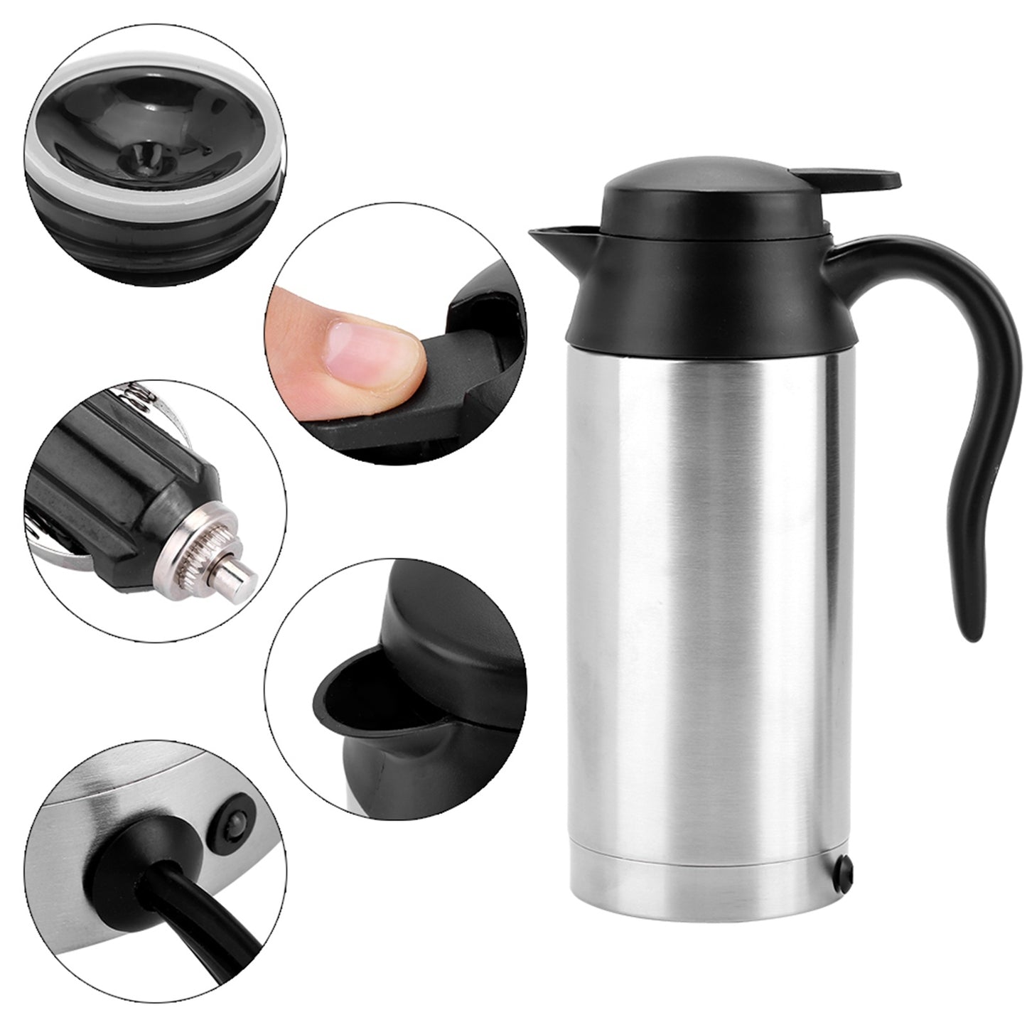 Portable Car Travel Kettle - 750ml 24V Water Heater for Coffee, Tea & Road Trips