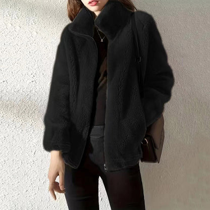 Double Faced Fleece Warm High Neck Sweater Women Cardigan - DropOnline.co