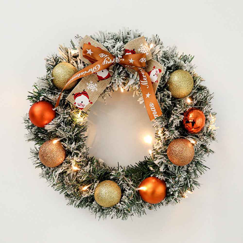 60cm Christmas Wreath with Glitter Balls & LED Lights - Festive Holiday Decor - DropOnline.co