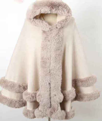Loose Fur Collar Shawl, Cold-proof Fleece-lined Thick Coat
