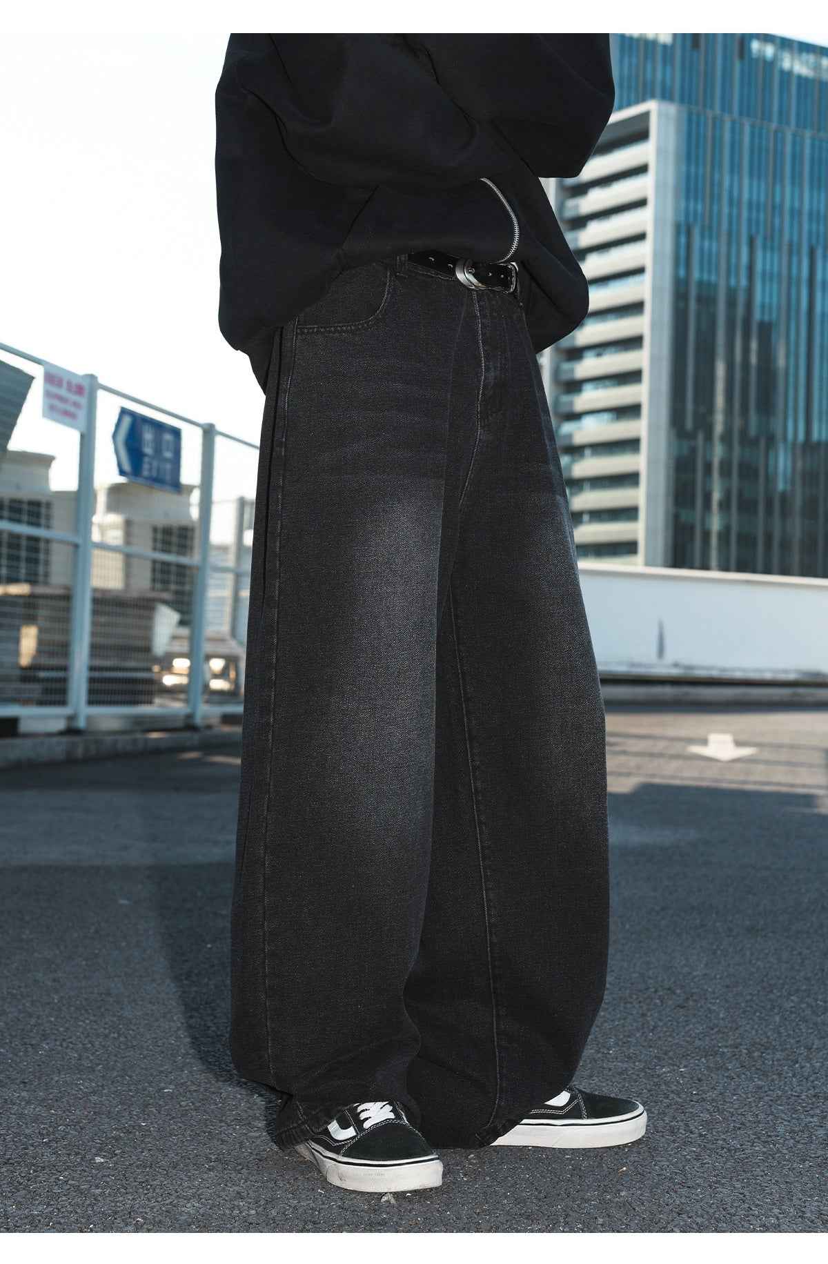 Vintage Washed Distressed Straight Loose Jeans