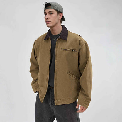 Men's Tooling Washed Jacket Spring And Autumn Color Turn-down Collar Coat
