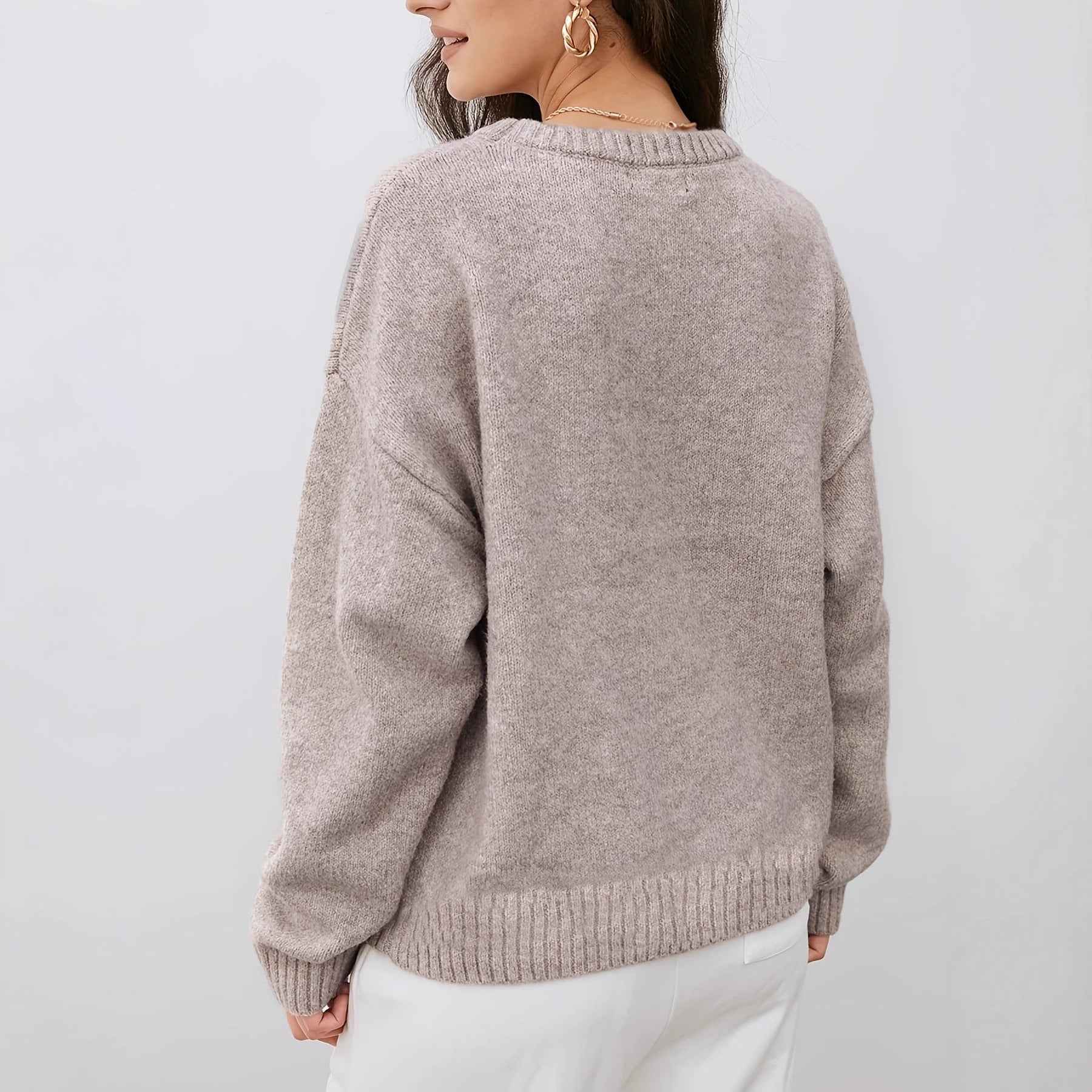 Solid Color Round Neck Sweater Women's Autumn And Winter Knitted Top