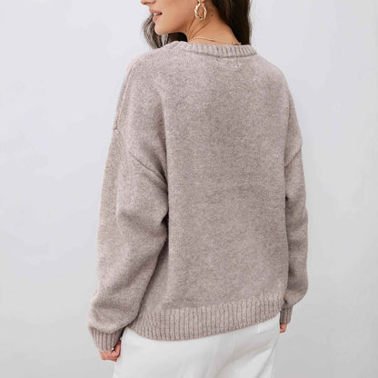 Solid Color Round Neck Sweater Women's Autumn And Winter Knitted Top