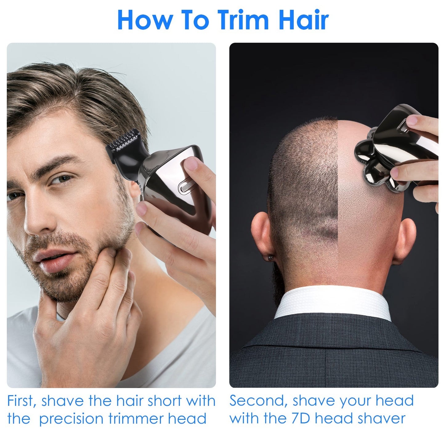 1Pc Head Shavers For Bald Men 5 In 1 7D Electric Rotary Razor Rechargeable Cordless Head Beard Trimmer Shaver Kit IPX6 Waterproof Dry Wet Grooming Kit With 3 Combs