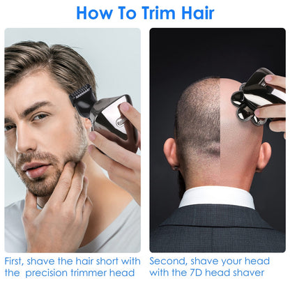 1Pc Head Shavers For Bald Men 5 In 1 7D Electric Rotary Razor Rechargeable Cordless Head Beard Trimmer Shaver Kit IPX6 Waterproof Dry Wet Grooming Kit With 3 Combs - DropOnline.co