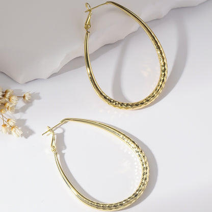 Golden Glossy Spring Fastener Egg-shaped Earrings Hypoallergenic Copper - DropOnline.co