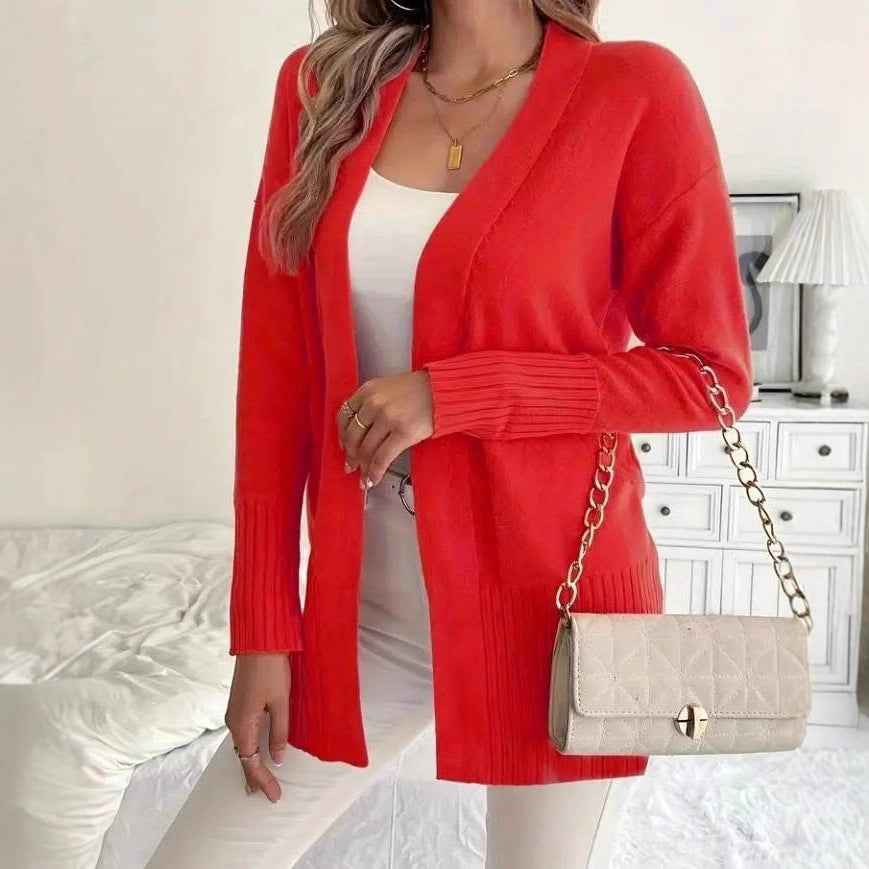 European And American Plus-size Women's Solid Color Large Pocket Sweater Coat