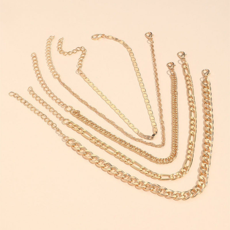 Snake Chain Anklet Set - 5-Piece Layered Metal Ankle Bracelets Collection