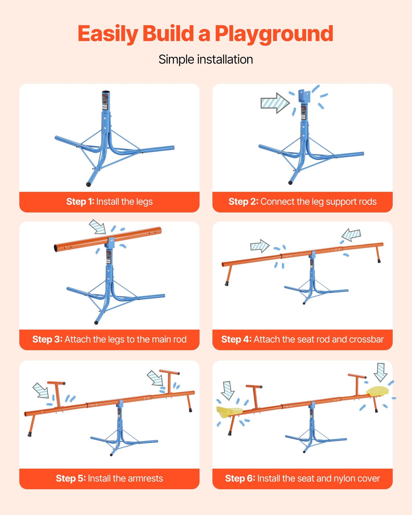 Kids Seesaw 100 Lbs Capacity 360 Degrees Rotating Teeter Totter Aged 3+