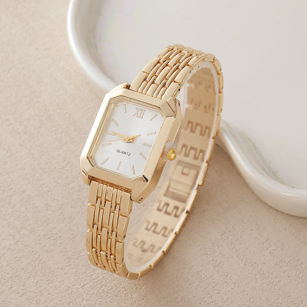 Gold Steel Band Quartz Watch - Elegant Bracelet Timepiece