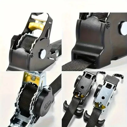 Ratchet Tie Down Straps - Auto Retractable Ratchet Straps Heavy Duty 1500lbs 4 Pack With S Hooks, For Securing Cargo Luggage Motorcycle Truck Boat, 3.3m, Black