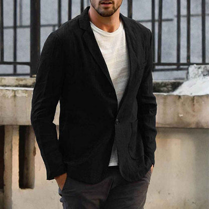 Men's Cotton Linen Solid Color Casual Suit Jacket - Lightweight Blazer
