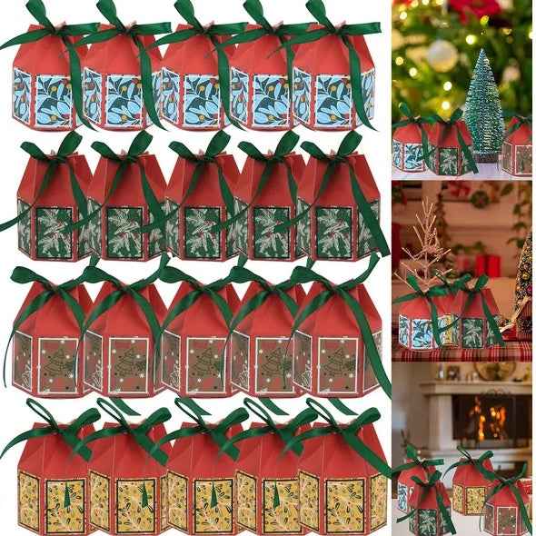 20 Pcs Christmas Candy Boxes with Ribbon - Colorful Snowflake Tree Treat Boxes - DropOnline.co