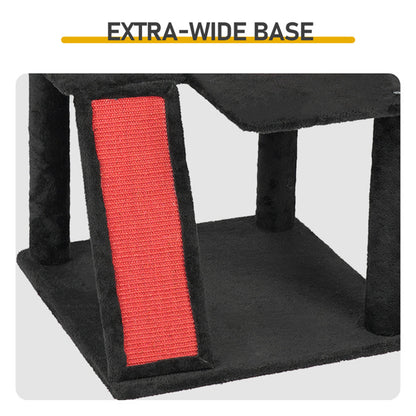 Gothic Cat Tree, Halloween Cat Tower Cat Tree With Spacious Cat Condo, Brach Shaped Scratching Post, Scratching Ladder, Spider Toy For Indoor Cats, Red & Black - DropOnline.co