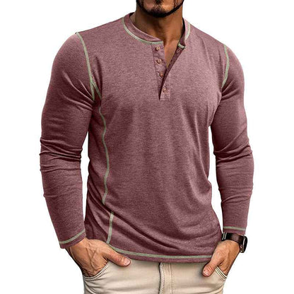 European And American Men's Henley Shirt With Four-button Top