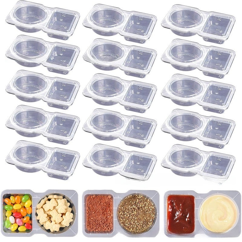 Disposable Double-Compartment Plastic Sauce Box with Lid