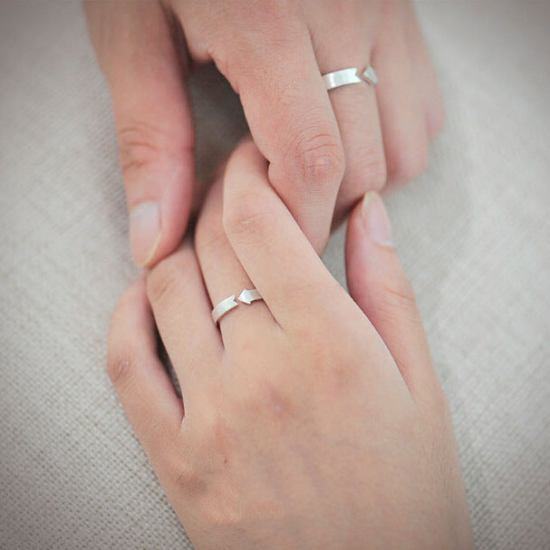 Sterling Silver Arrow Couple Ring - Brushed Finish Adjustable Band Set