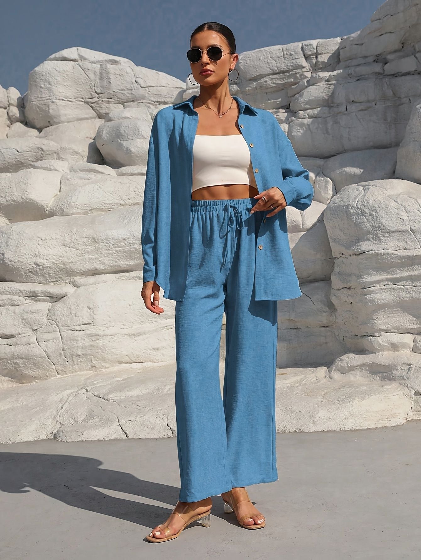 Women's Long Sleeve Cardigan Two-Piece Dress Set - Elegant Layered Outfit