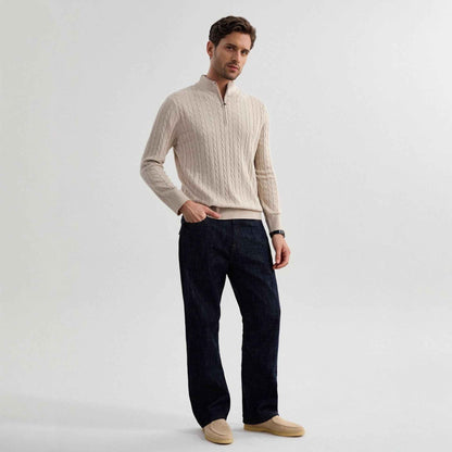 American Old Money Style Stand Collar Twisted Men's Casual Zipper Sweater