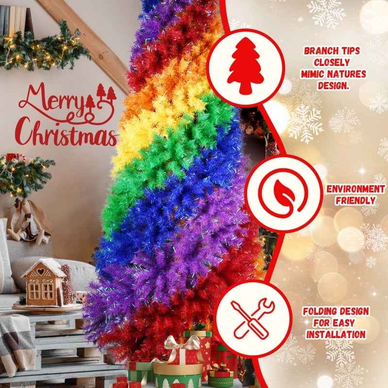 Artificial Colorful Rainbow Christmas Tree - 6FT-7.5FT Hinged PVC Tree