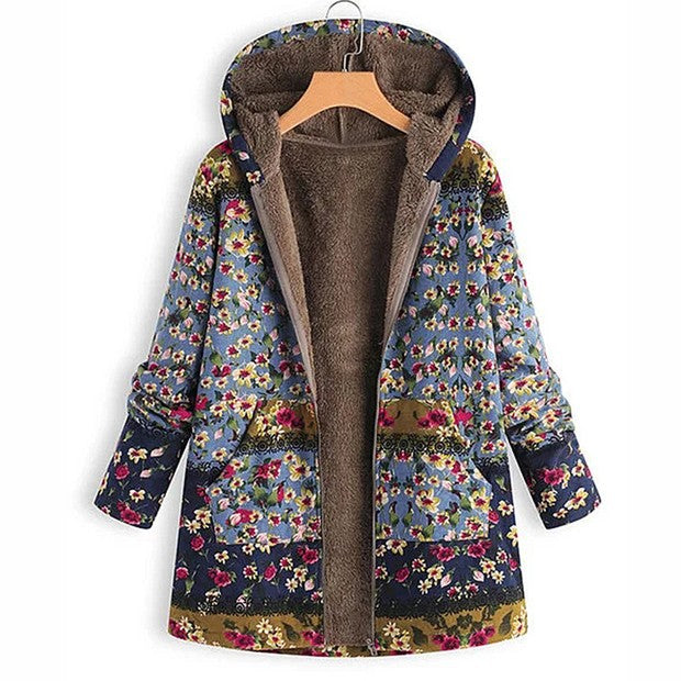 Casual Printed Plush Hoodie - Soft Graphic Sweatshirt for Women