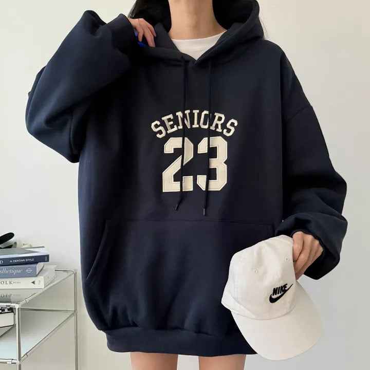 Hooded Embroidery Autumn And Winter Thin Velvet Padded Loose Lazy Style Sweatshirt