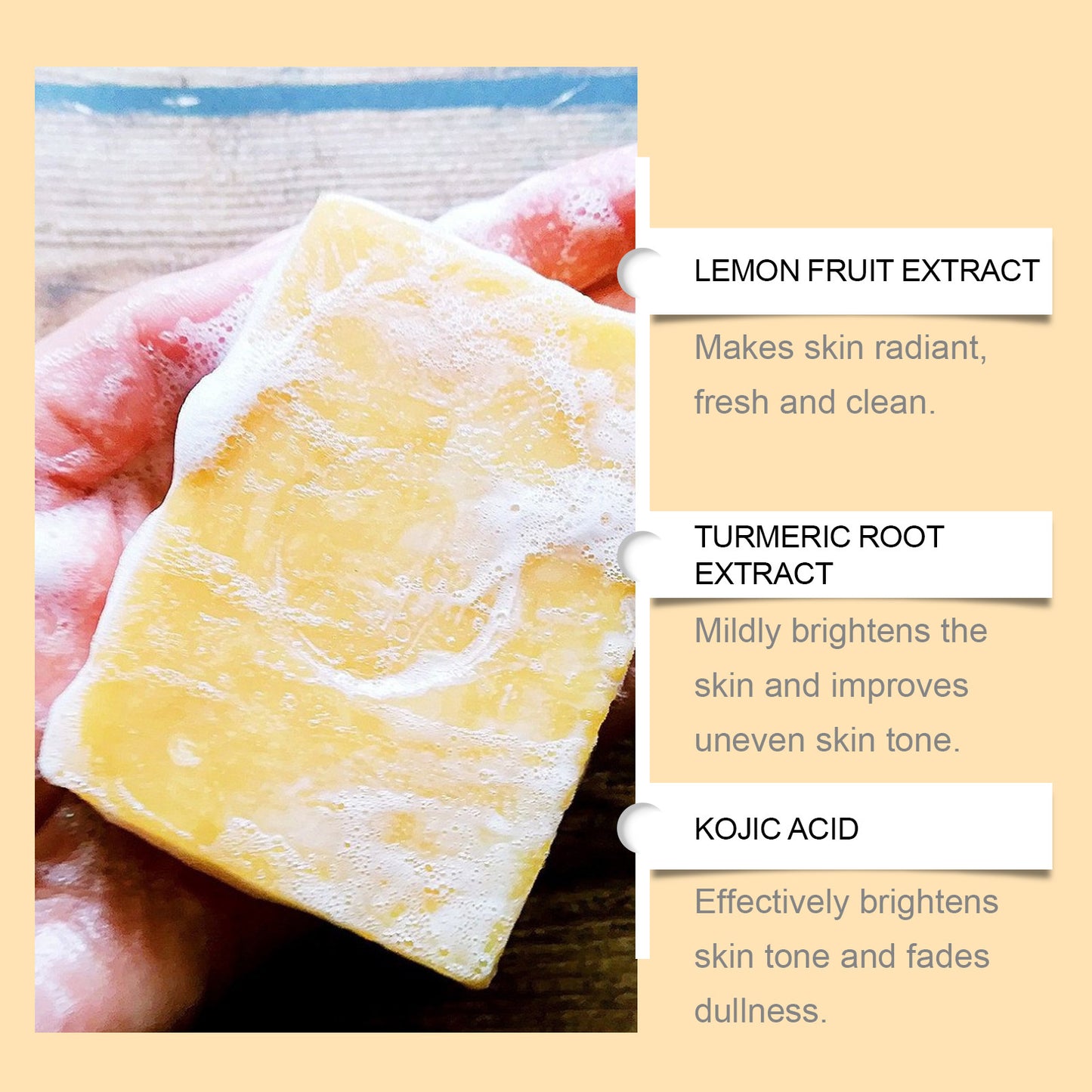 Lemon Turmeric Brightening Soap Gently Cleanses The Skin, Moisturizes, Hydrates And Replenishes Water. It Is A Facial And Body Care Soap