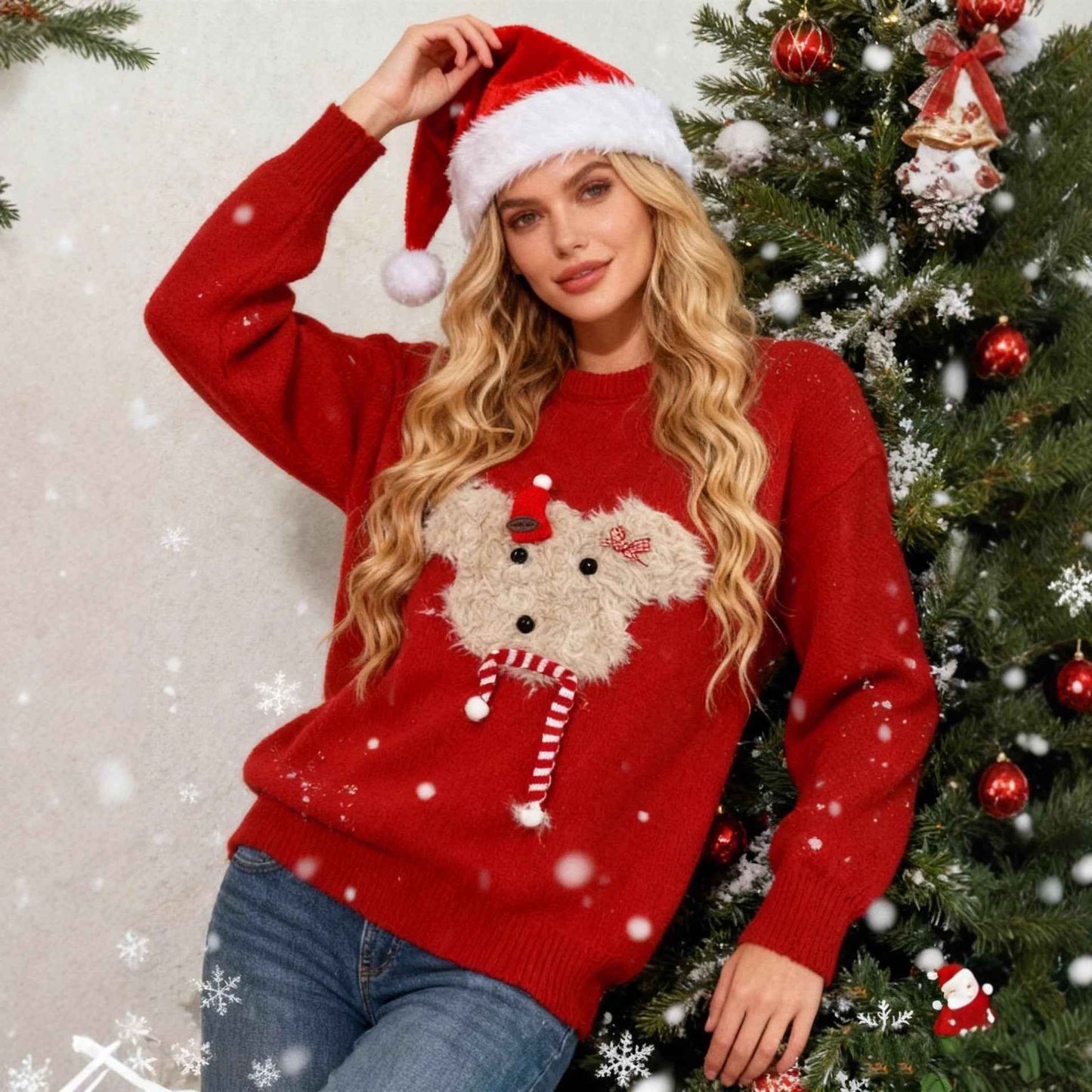 Women's Casual Round Neck Patchwork Casual Warm Sweater