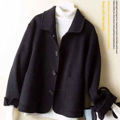 Short Waist-cinching Stylish Loose Wool Coat