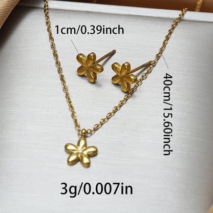 Lxalry 18K Gold Plated Stainless Steel Flower Pendant Necklace And Earrings Set For Women - Cute & Elegant Minimalist Jewelry For Summer, Gifts, Daily Wear, Birthday, And Anniversary - Waterproof & Hy - DropOnline.co