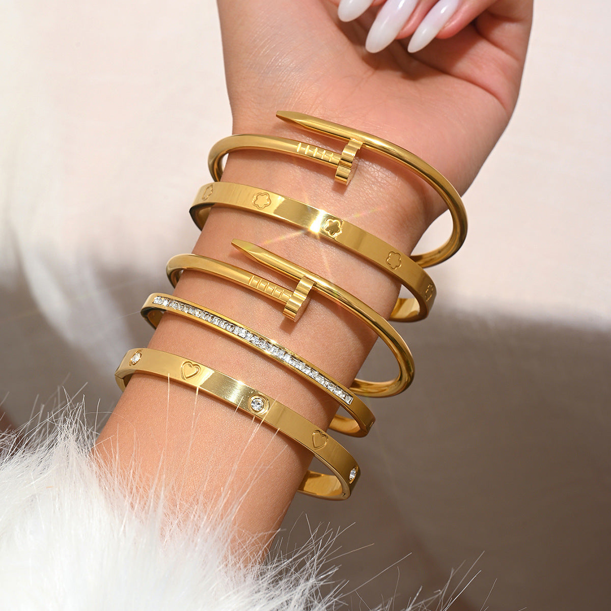Stainless Steel Gold Bracelet - Love Nail Design