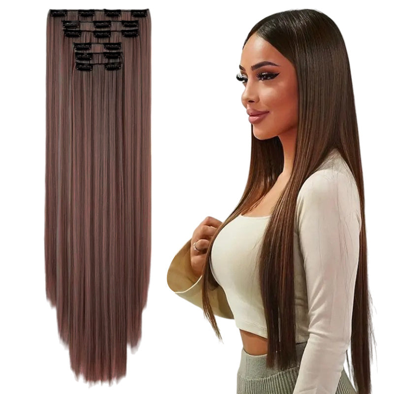 Holdbalance Straight Clip In Hair Extensions 24inch Hair Extensions For Women 6PCS Long Soft Synthetic Natural Hairpieces