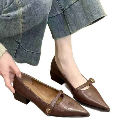 Versatile Fashion Retro Low-cut High Heels Women Camellia