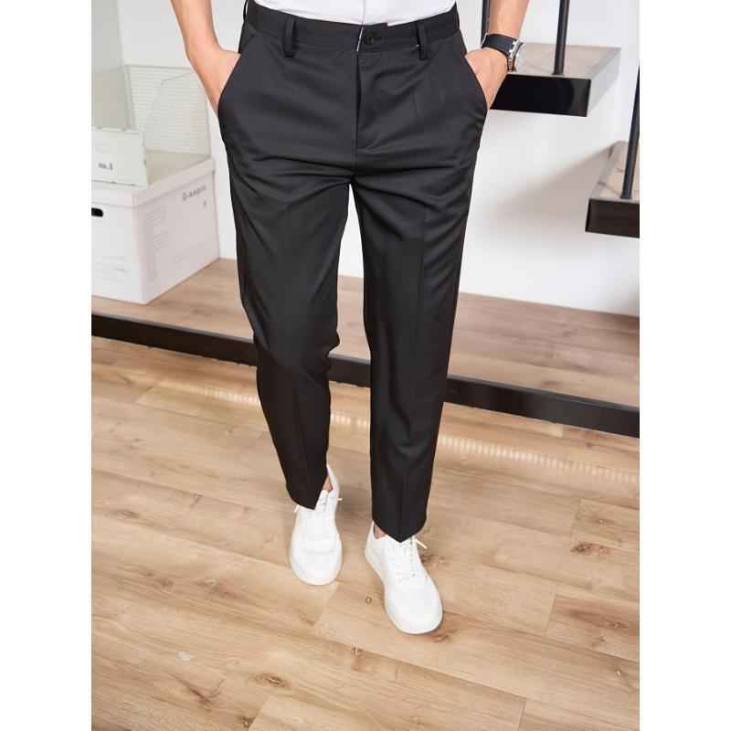 New Men's Straight High-waisted Black Casual Pants