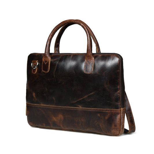 Sacoche d'ordinateur portable moderniste en cuir - Marron foncé